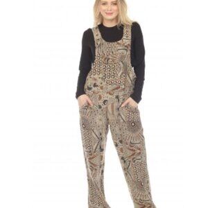 RISING INTERNATIONAL TAN COSMIC PRINT OVERALLS NWT